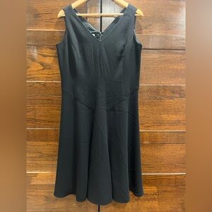 Talbots Black Dress Sz 12 fully lined sleeveless full skirt v neck classic lbd